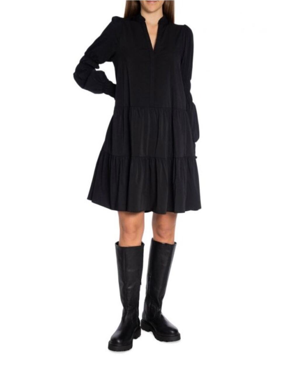 Neo Noir Manga Dress Sz  EU 38 Black Tiered Ruffle Balloon Sleeve Boho Midi